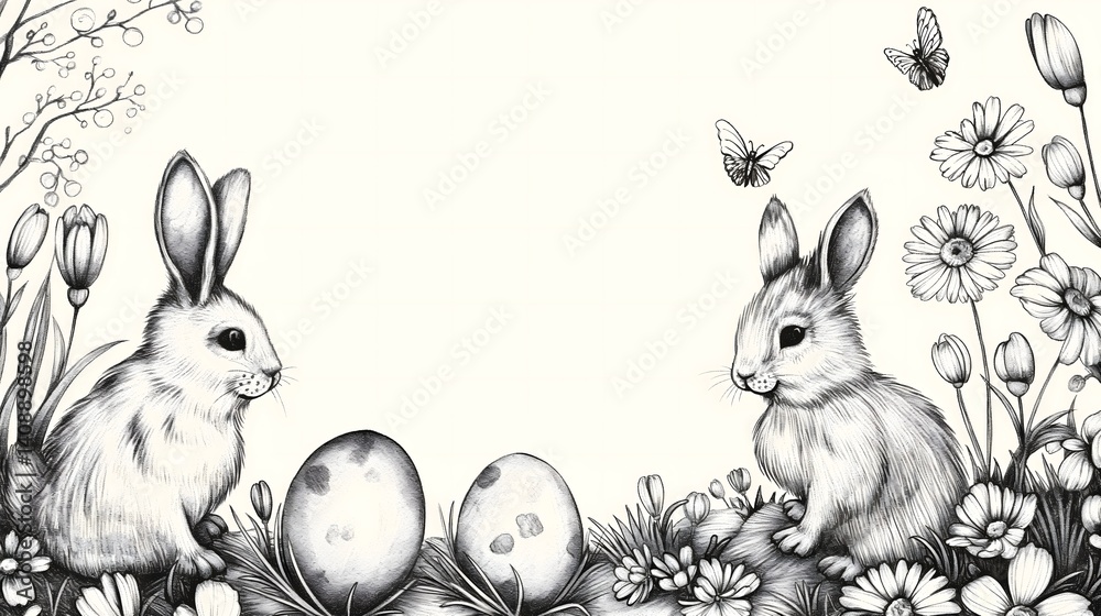 Easter Rabbits in a Spring Garden