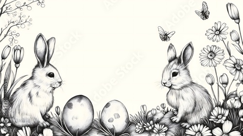 Obraz na płótnie Easter Rabbits in a Spring Garden w salonie