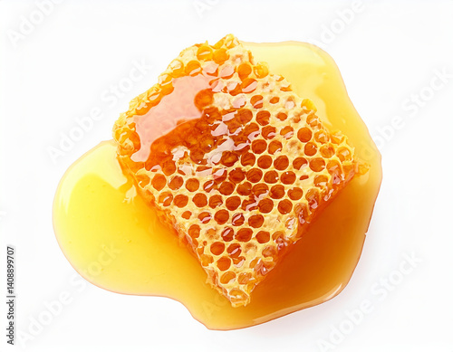 Honeycomb and Honey Dripping Delicious Golden Sweet Treat Natural Food