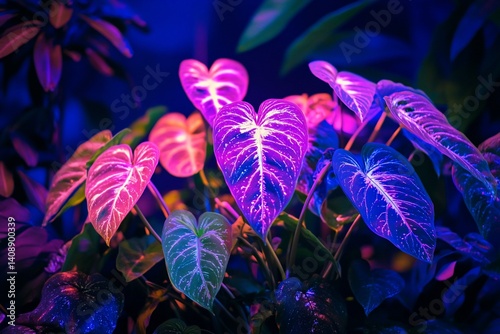 Vibrant Neon Plant Leaves in Greenhouse