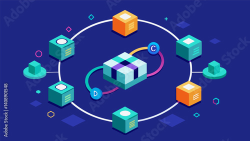 A neverending cycle of data transactions with each loop representing the continuous growth and improvement of blockchain technology.. Vector illustration