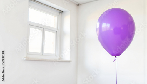 Purple balloon in a bright room