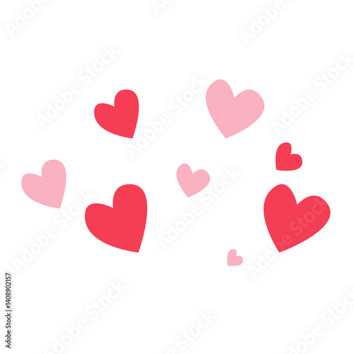 Scattered red and pink hearts in a flat vector style. Ideal for Valentine's Day, love-themed designs, romantic cards, backgrounds, and sweet decorative elements.