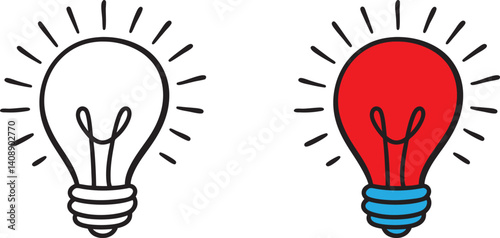 shining light bulb doodle hand drawn vector icon, shining light bulb clipart
