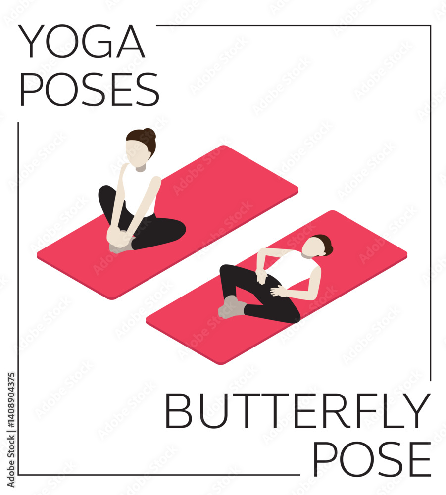 Fototapeta premium Yoga Butterfly Pose Isometric Vector Set