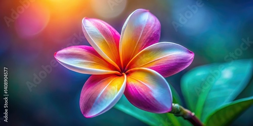 Isolated plumeria flower, captured in high-resolution with a tilt-shift effect, creating a stunning botanical macro image.