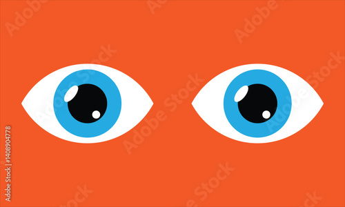 Minimalist illustration of two blue cartoon eyes on a vibrant orange background. Great for visual identity, pop art, design concepts, and attention-focused graphics.
