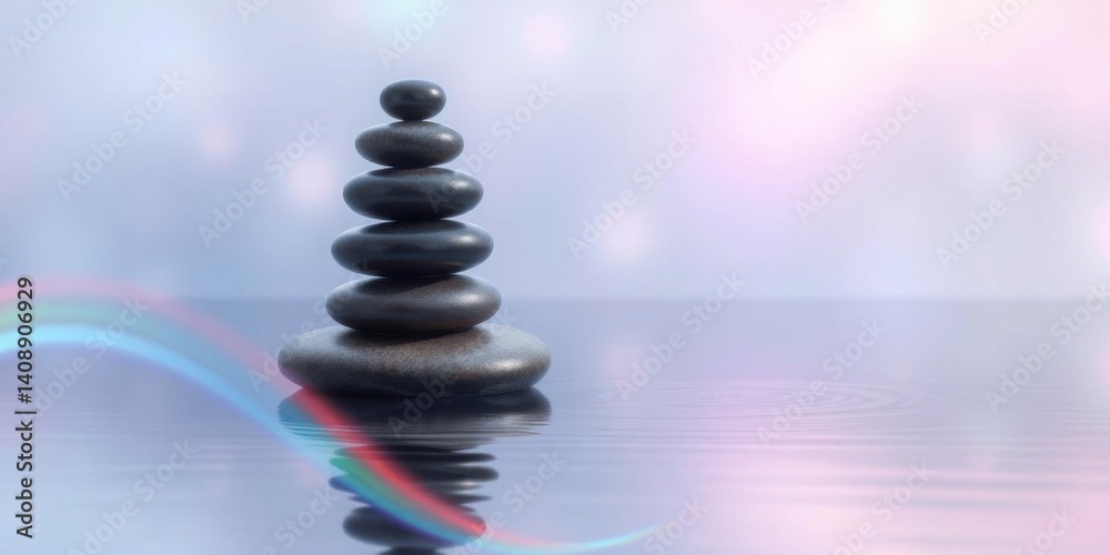 Obraz premium Serene Stacked Stones in Tranquil Water Spa Zen Balance Mindfulness Meditation