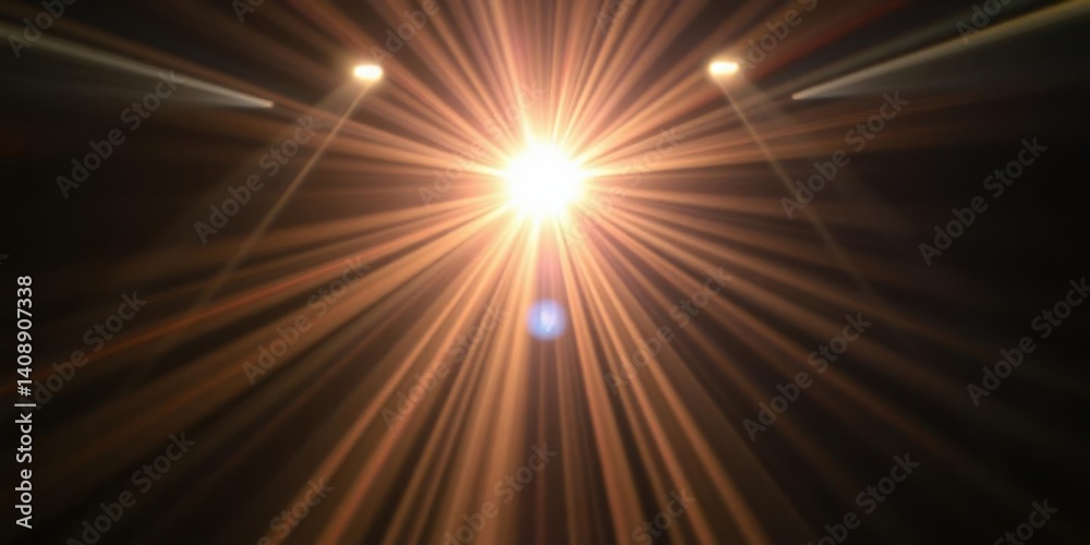 Obraz premium Golden Light Rays Bright Sunburst Stage Lighting Dramatic Flare Background