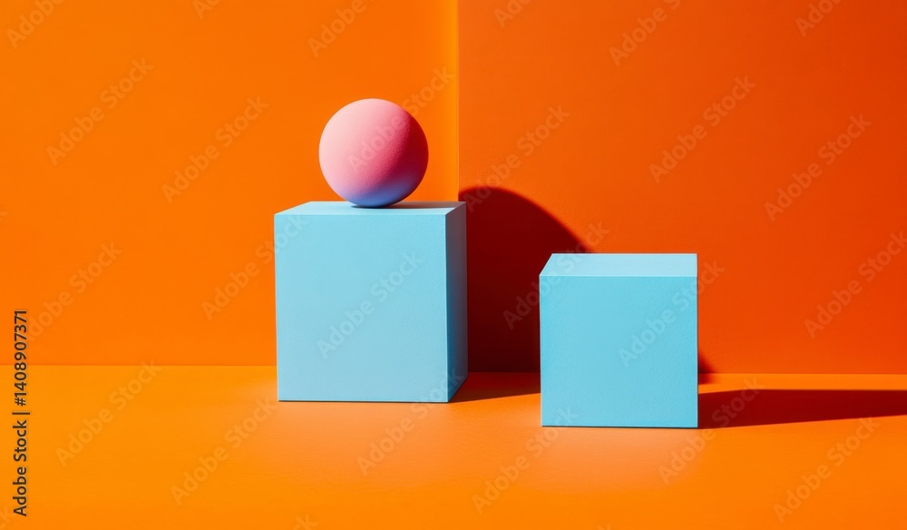 Vibrant Geometric Shapes on Bright Orange Background in Studio Setting Vibrant Geometric Shapes on Bright Orange Background in Studio Setting