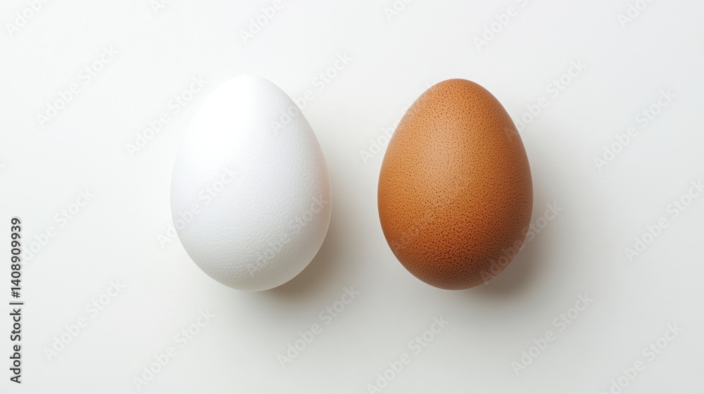 White and Brown Eggs on a Simple White Background for Cooking White and Brown Eggs on a Simple White Background for Cooking