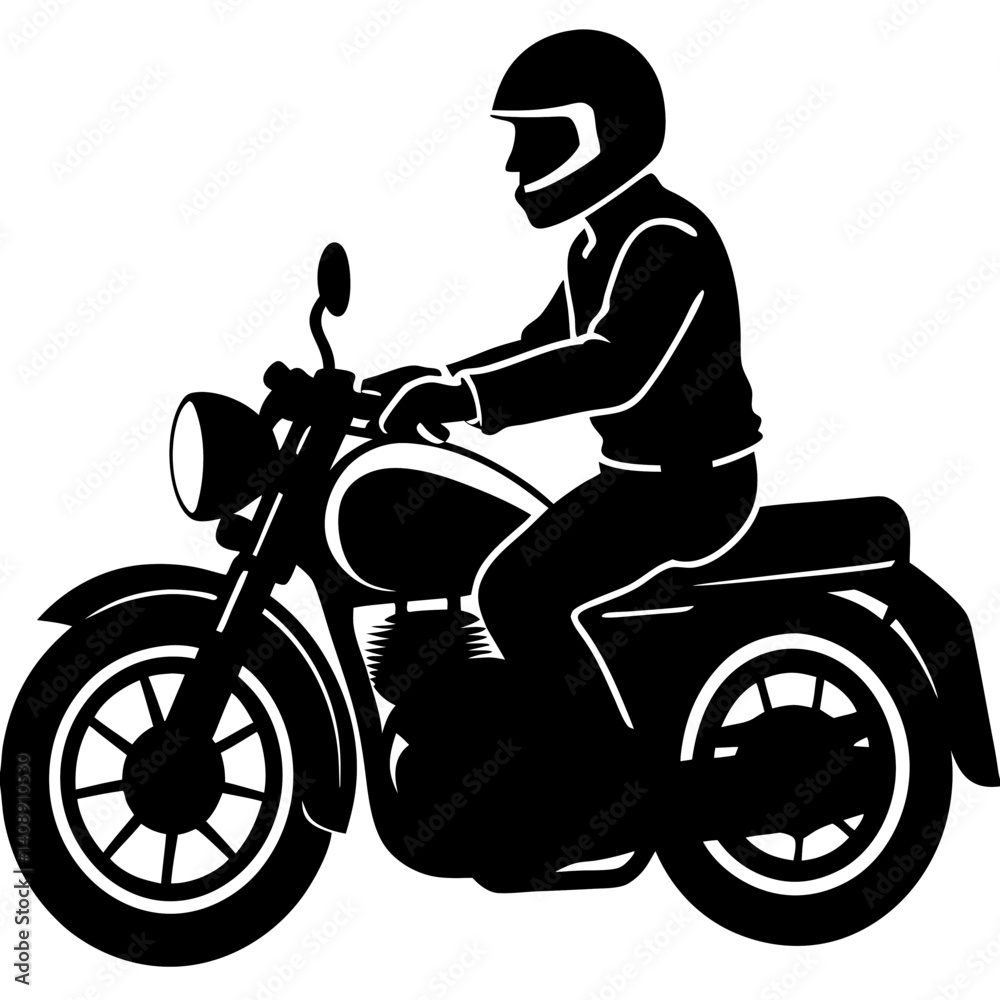 Fototapeta premium A silhouette of a motorcyclist riding on a highway, wearing a helmet