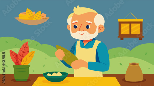 Grandpas favorite story about his own childhood tamalemaking adventures being retold for the hundredth time.. Vector illustration