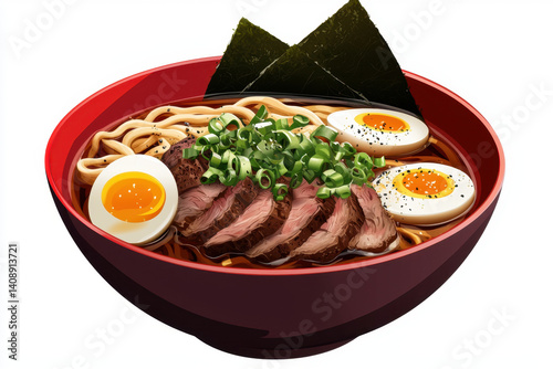 Obraz na płótnie Isolated steaming bowl of udon noodles with rich broth and toppings japanese cuisine close-up food photography intimate kitchen environment culinary art concept w salonie
