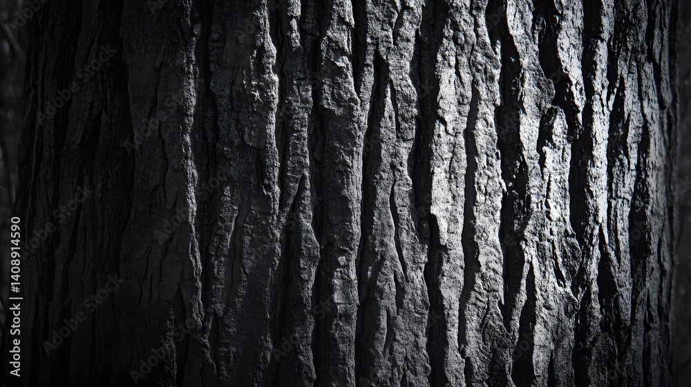 Obraz premium Dark Monochrome Tree Bark Texture Closeup Photography