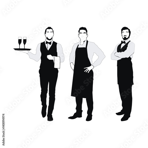 Wallpaper Mural Waiter Black Silhouette Vectors and Illustrations on white background Vol 03 Torontodigital.ca