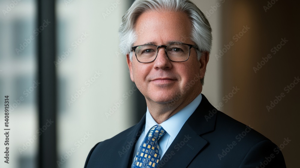 Naklejka premium Professional financial advisor exuding confidence in formal attire, symbolizing trust and expertise in wealth management. 
