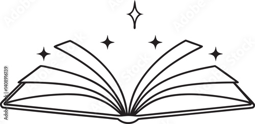 Open library book magic of reading, sparkle vector silhouette on a white background