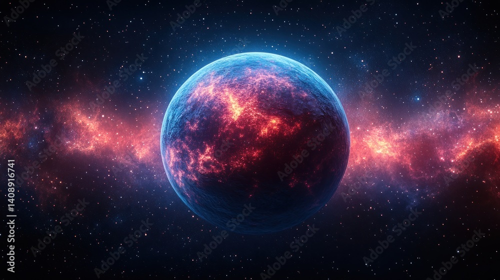 Fototapeta premium Fiery Cosmic Dance: A Burning Planet in Nebula
