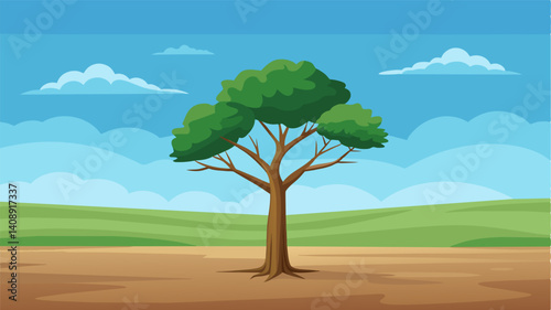 As far as the eye can see nothing but a lone tree punctuates the bleakness of the abandoned field.. Vector illustration