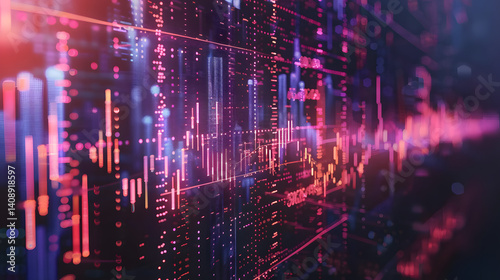 Wallpaper Mural Abstract representation of financial data and stock market trends with glowing graphs and futuristic details Torontodigital.ca