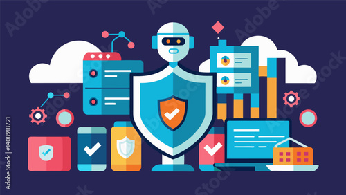 A topoftheline data security system that utilizes artificial intelligence to identify and mitigate potential risks.. Vector illustration