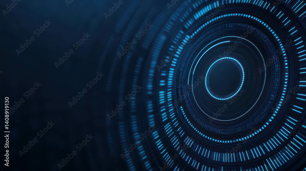 Abstract Technological Background with Circular Blue Lines and Patterns on Dark Surface Abstract Technological Background with Circular Blue Lines and Patterns on Dark Surface
