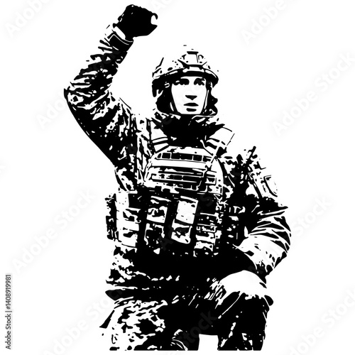 Black and White Ukraine Army Art Ilustration, Issuing an auditory warning signal clean