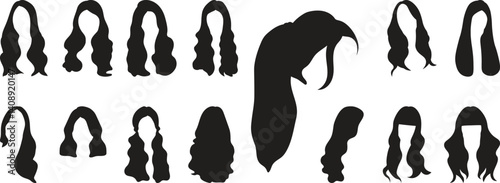 Set of Woman Hair Silhouettes, Vector Hairstyle Collection.
