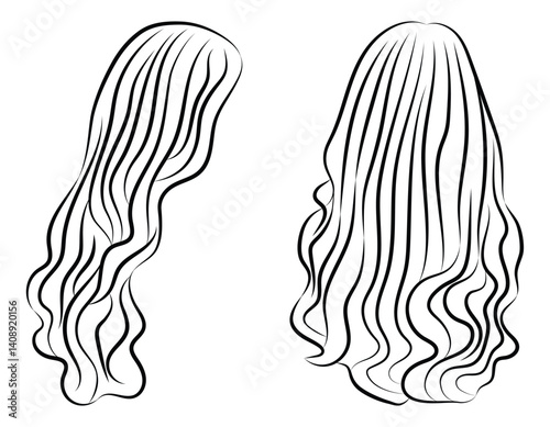 Women's Hairstyles in Line Art, Back View.