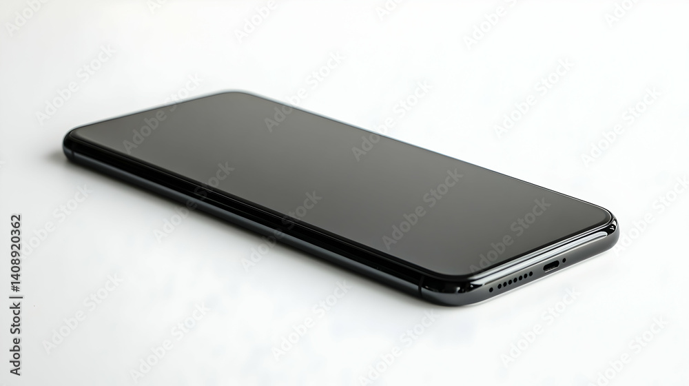 Sleek Black Mobile Phone on White Background, Studio Shot Sleek Black Mobile Phone on White Background, Studio Shot