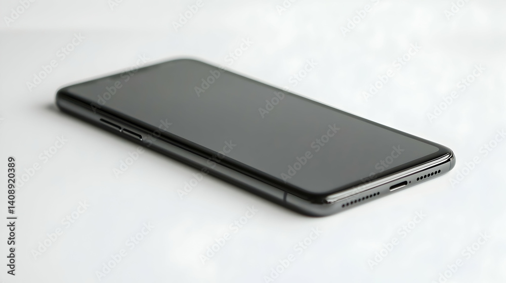 Cell Phone Close-up on White Surface Mobile Technology Cell Phone Close-up on White Surface Mobile Technology