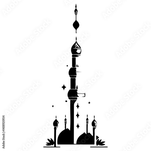 Mystical Architectural Fusion Graphic Illustration