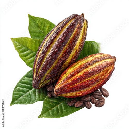 Wallpaper Mural Cocoa pods and beans isolated on white background close up Torontodigital.ca