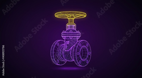 Valve Visualization Neon Wireframe on Dark Background