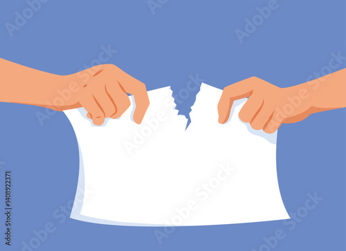 Hands that Tear a Paper Vector Cartoon Illustration. Angry person destroys a permanent document 


