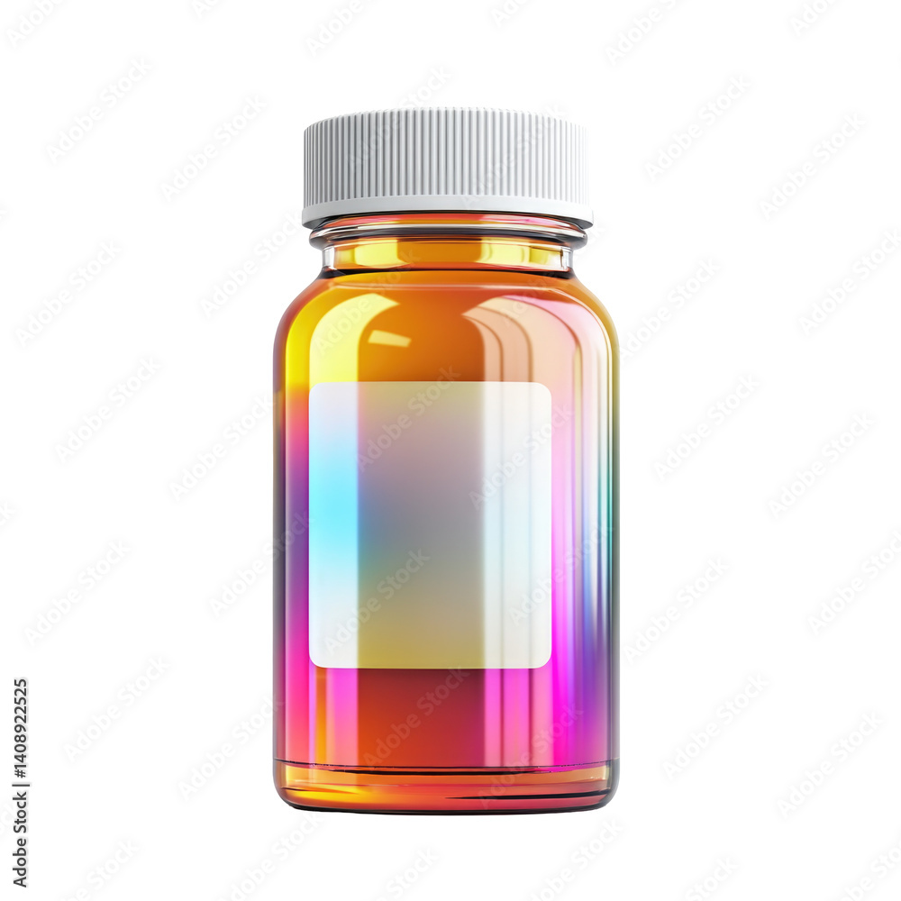 Holographic Vitamin Bottle on transparent background Holographic Vitamin Bottle on transparent background