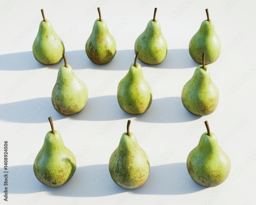 Green Pears arranged in a neat pattern on a white background Green Pears arranged in a neat pattern on a white background