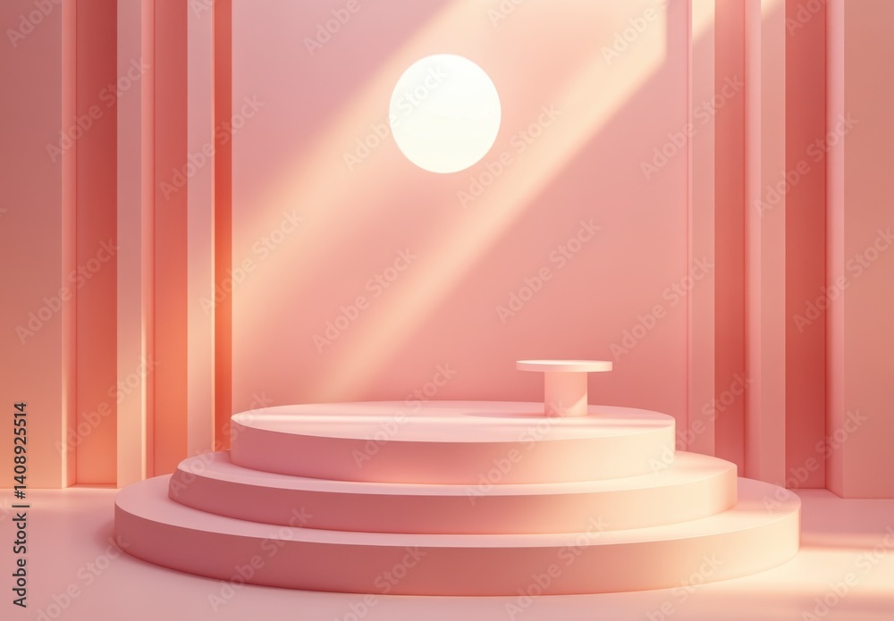 Obraz premium Elegant Pink Minimalist Stage with Soft Light and Round Elements