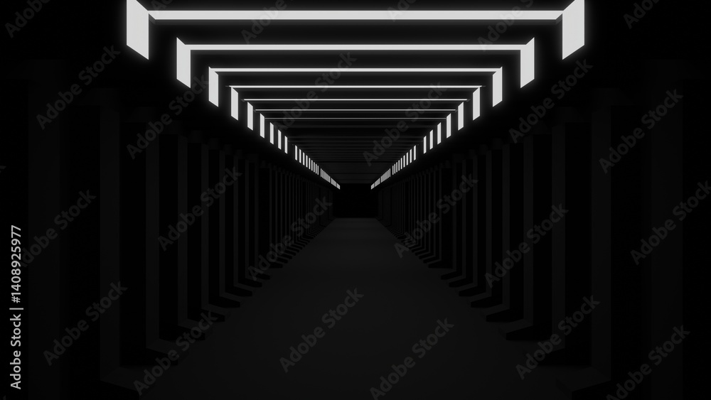 Fototapeta premium black futuristic background, 3d rendering, coridor background, black backdrop