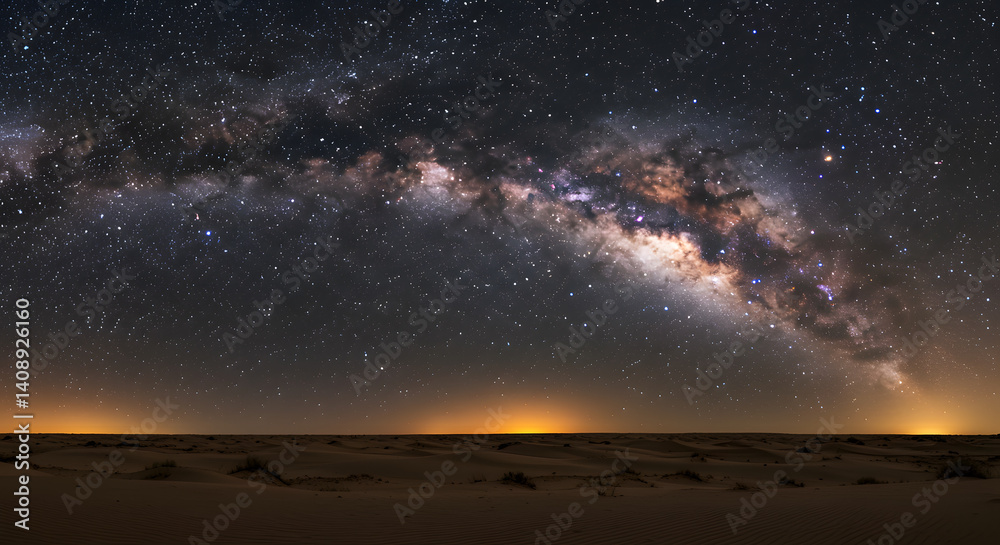 Fototapeta premium Milky Way Over Desert Landscape at Night, Starry Sky