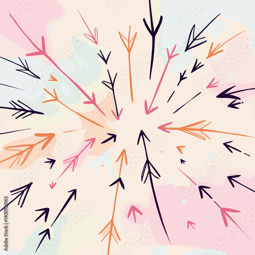 Pastel Watercolor Arrows Burst: Abstract Radiating Design