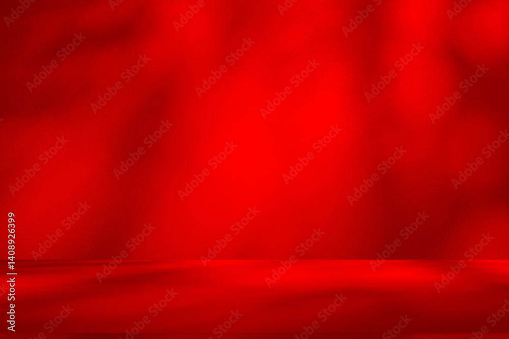 Wall interior background, studio and backdrops show products.with shadow from window color Red background for text insertion and presentation product