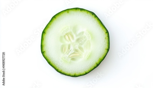 Freshly Cut Green Cucumber Slice Isolated on White Background