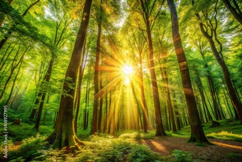 Wallpaper Mural Sunlit Forest Canopy with Lush Greenery Torontodigital.ca