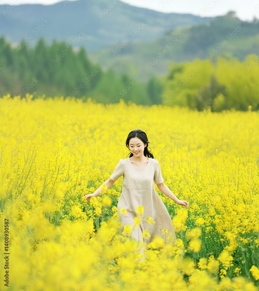 Fototapeta premium 꽃밭을 거느리는 여인