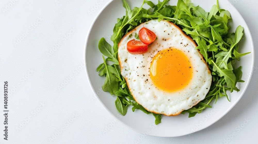 Fried egg, arugula, and cherry tomato breakfast Fried egg, arugula, and cherry tomato breakfast