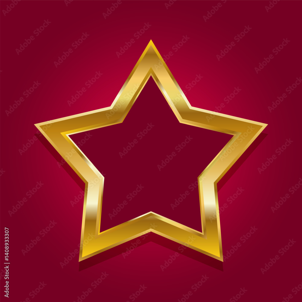 Gold five pointed star. Vector illustration isolated on red background Gold five pointed star. Vector illustration isolated on red background