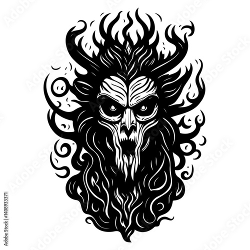 Monochrome Mythic Demon with Furious Expressions