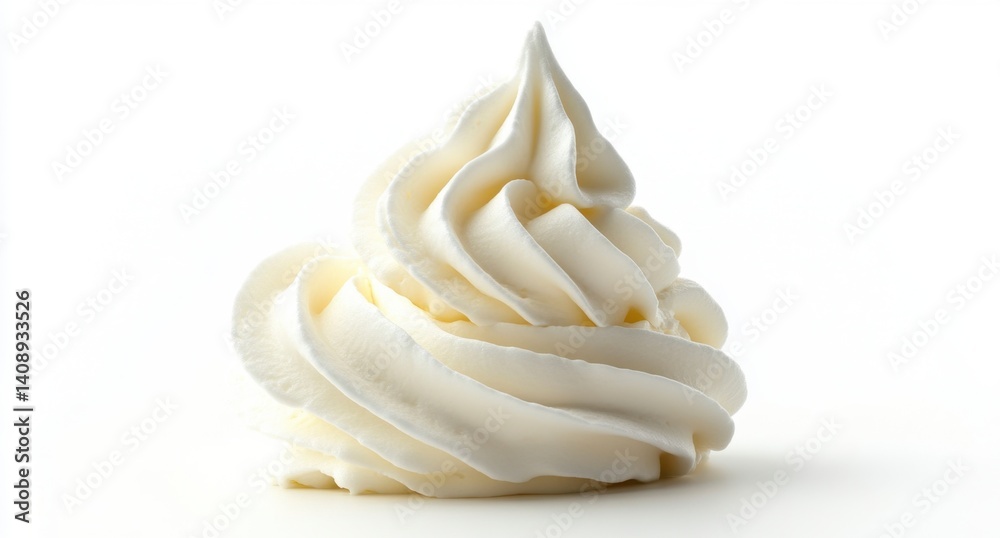 Whipped Cream Decoration with Smooth and Fluffy Texture on White Background Whipped Cream Decoration with Smooth and Fluffy Texture on White Background